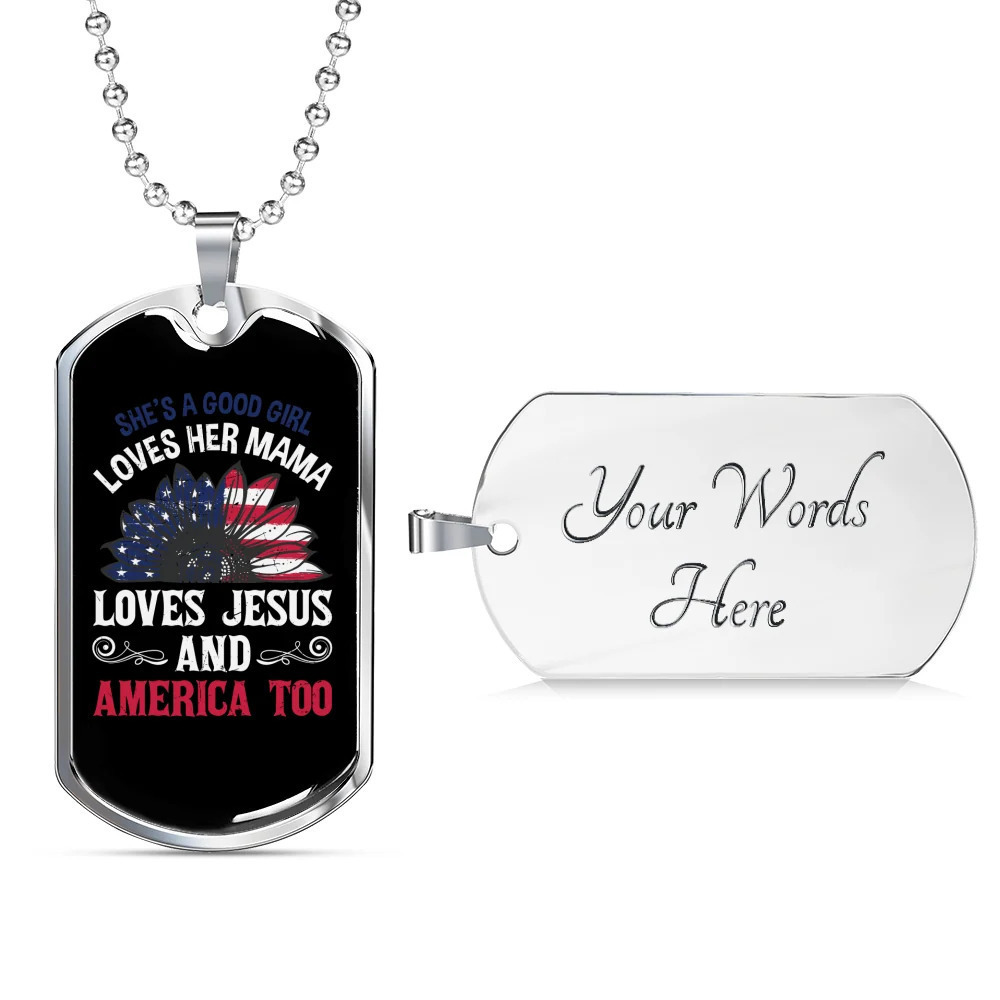Love Jesus Personalized Engraved Silver Dog Tag Necklace Custom Name Date Gift